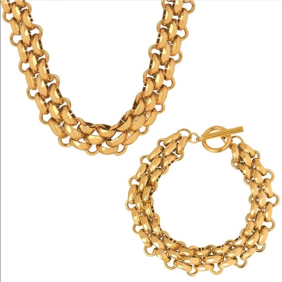 1 Zara Chain Mail Flat Link Chain Metallic Gold Basket Weave Flexible Necklace - Picture 1 of 16